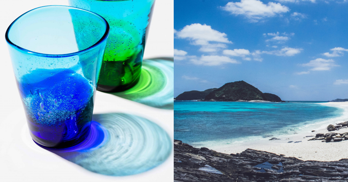 Awamori glasses and Okinawa beach